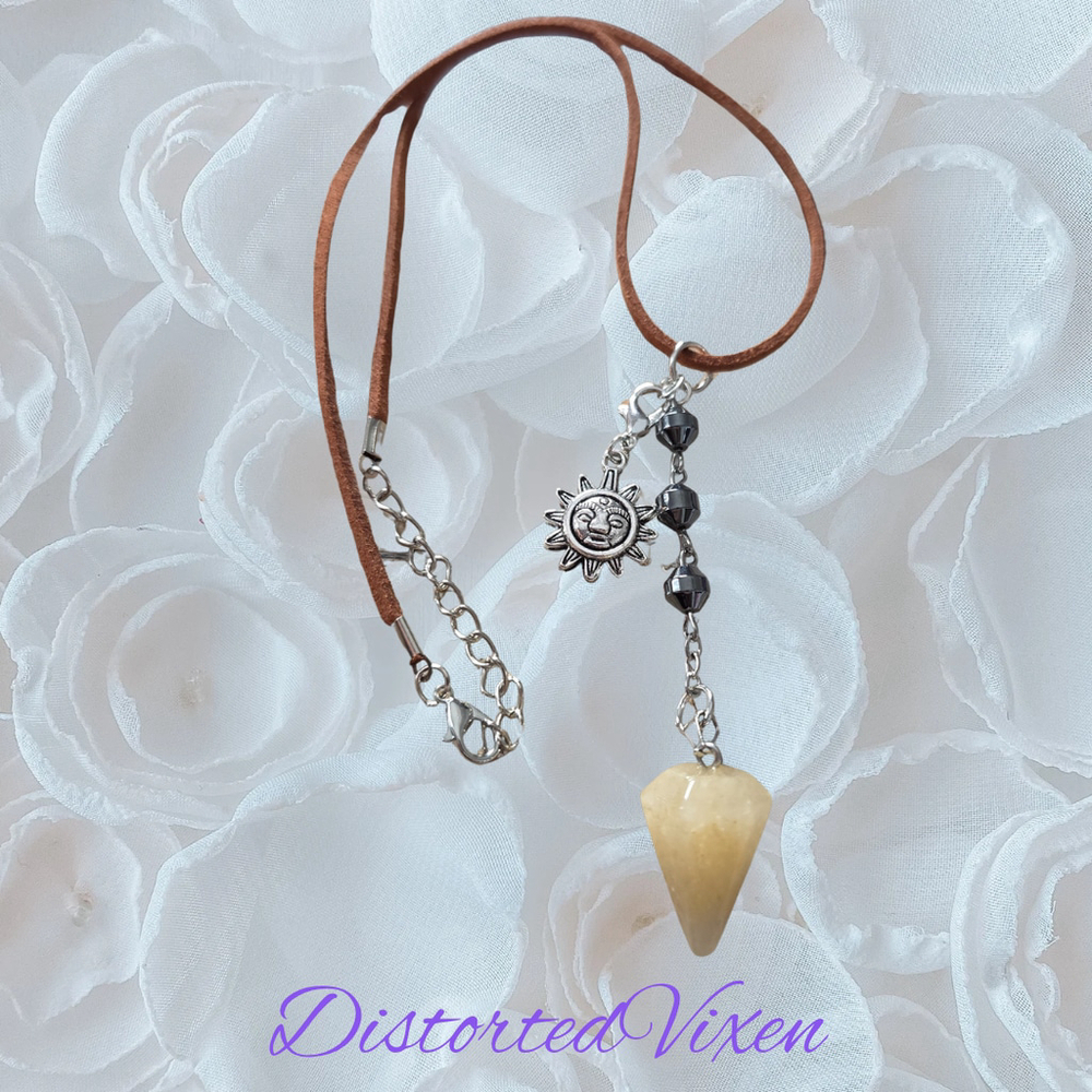 Yellow Calcite Pendulum Necklace Hematite Witchy